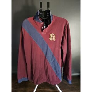 Polo Ralph Lauren Men's XXL Custom Fit Rugby Polo Shirt Maroon Blue Long Sleeve